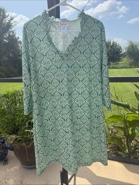 Top it Off Green & White 3/4 Long Sleeve V-Neck Tunic Dress